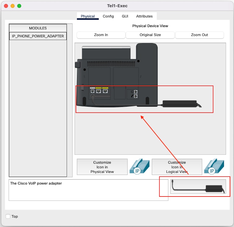 Screenshot of the Packet Tracer interface for the phone configuration